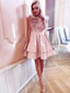 Chic Pink Round Neck Tiered A-Line Homecoming Dress GM291