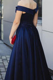 Royal Blue Elegant Off Shoulder Prom Dress, Simple Satin Evening Dress GP239