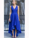 a line v neck royal blue high low prom dress asymmetry party dress