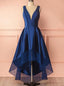 Royal Blue High Low Prom Dress Deep V-Neck With Lace Hem MP695