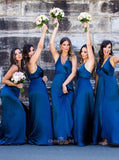 royal blue long bridesmaid dresses a line v neck wedding party dresses