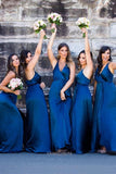 royal blue long bridesmaid dresses a line v neck wedding party dresses