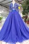 Royal Blue Long Sleeves Quinceanera Gown Tulle Lace Applique Beads Prom Dress GP50