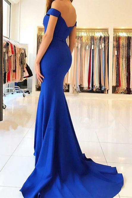 royal blue mermaid off the shoulder prom evening dress