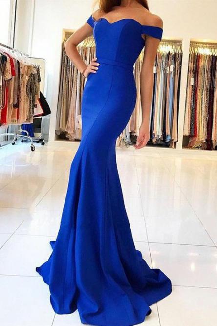 royal blue mermaid off the shoulder prom evening dress mp904