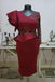 ruched irregular burgundy homecoming dress lace sleeves coctail party gown