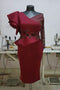 Ruched Irregular Burgundy Homecoming Dress Lace Sleeves Coctail Party Gown GM432