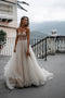 A-line Sweetheart Rustic Tulle Pleated Wedding Dresses, Boho Bridal Gown PW486