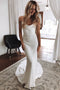 Simple Spaghetti Straps Satin Mermaid Beach Wedding Dress, Backless Bridal Gown PW533