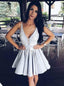 Homecoming Dress with Appliques, V-Neck Pleated Satin Prom Dress MP1079