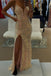 spaghetti straps mermaid sequin prom dress high slit v neck evening dresses