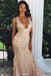 sequin backless mermaid v neck rose gold prom party dress