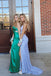 sequins v neck blue prom dress sparkly mermaid slit evening dresses