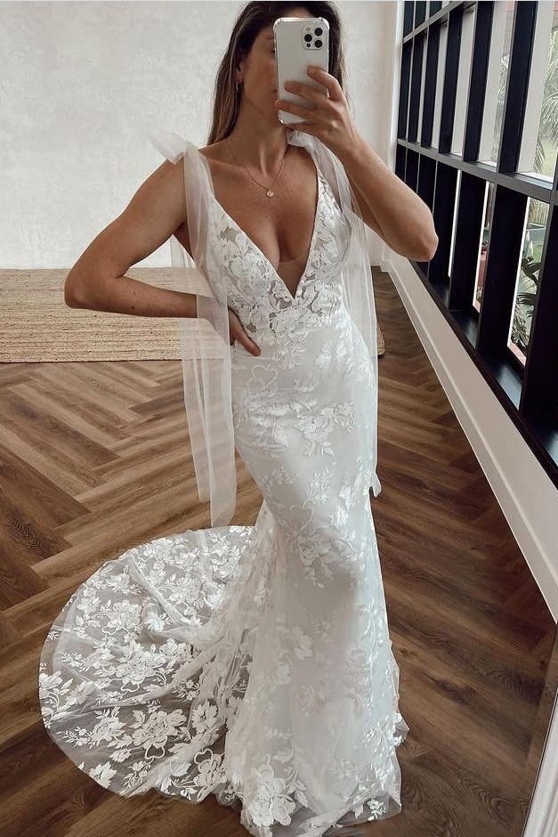 Sexy Backless Bohemian Mermaid Lace Wedding Dress Bridal Gown PW516