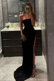 Sexy Strapless Long Prom Dress Boycon Split Black Evening Gown
