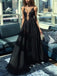 illusion a line black backless prom dresses long evening dress