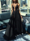 illusion a line black backless prom dresses long evening dress