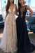 beautiful a line deep v neck backless lace tulle long prom dress
