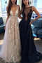 Beautiful A-Line Deep V-Neck Backless Lace Tulle Long Prom Dress MP803