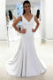 Bow-knot Back Mermaid Wedding Dress, Satin V-neck Bridal Gown PW241