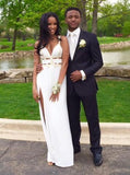 spaghetti straps v neck cut out long prom dresses with slit