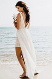 sexy sheath overskirt backless flowy beach wedding dress pw221
