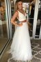 Two Piece Sleeveless Prom Dress Beaded Deep V-neck Tulle Party Gown MP735