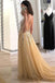 a line v neck tulle long prom dress sequins backless evening dress