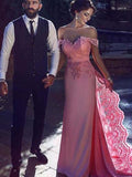 elegant long prom dress sheath off shoulder lace evening dress