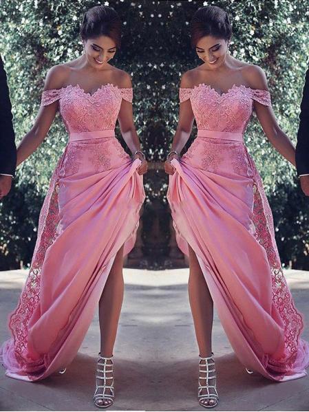elegant long prom dress sheath off shoulder lace evening dress