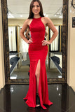 Sheath Red Evening Dresses Satin Jewel Simple Evening Gown GP11