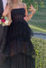 new a line layered tulle black prom dress sheer corset long evening dress