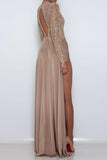 sheer sequins long sleeves prom dress high slit party dress