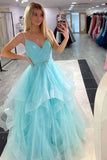 shiny pink a line v neck tulle long prom dresses pink sweet 16 dresses