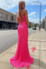 glitter hot pink mermaid sparkly prom dress with slit long evening gown