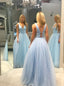 Shiny V-neck Tulle Beading Long Prom Dress, Sparkle Long Formal Dress MP769