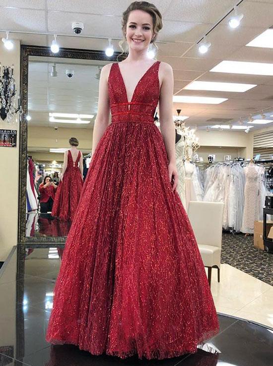 shop elegant v neck tulle sequins burgundy long prom party dress