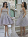 sparkly beads short prom dress silver sequins homecoming dress