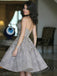 sparkly beads short prom dress silver sequins homecoming dress
