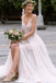 boho wedding dresses a line v neck long bridal gown with split