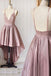 simple high low pink homecoming dress backless short prom dress