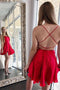 Simple Red Satin Short Prom Dresses Backless Homecoming Dress With Slit GM580