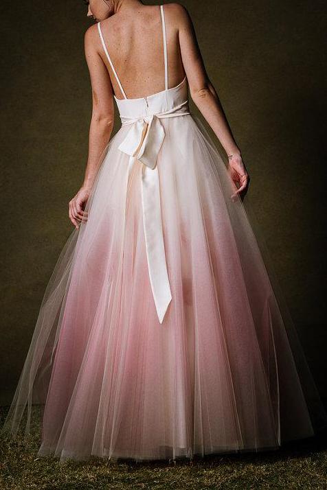 a line ombre prom dress low back simple long evening gown