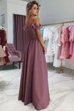 simple off shoulder prom dress long bridesmaid dresses with slit mp817