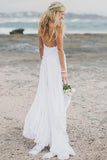 simple spaghetti straps tulle lace applique beach sheath wedding dress