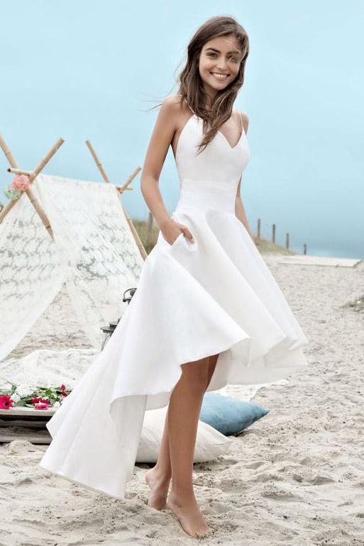 backless beach wedding dress with pocket simple high low wedding dress