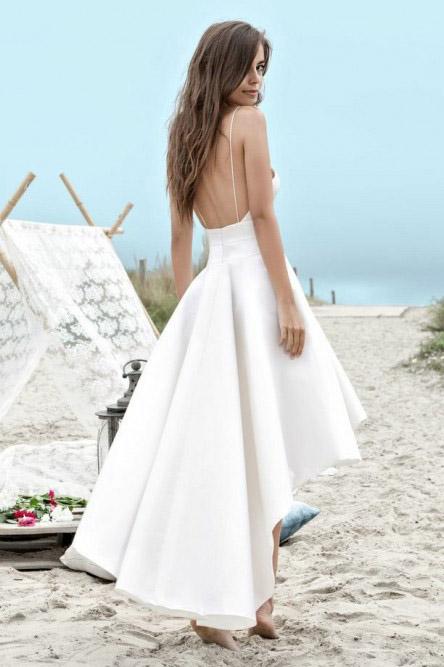 backless beach wedding dress with pocket simple high low wedding dress
