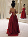 simple strapless satin floor length red long prom dress