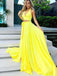 simple yellow halter v neck two piece long prom dress with split