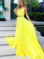 Simple Yellow Halter V-neck Two Piece Long Prom Dress With Split MP952